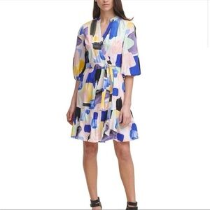 DKNY Water Color V-Neck Dress Multicolor Size 6